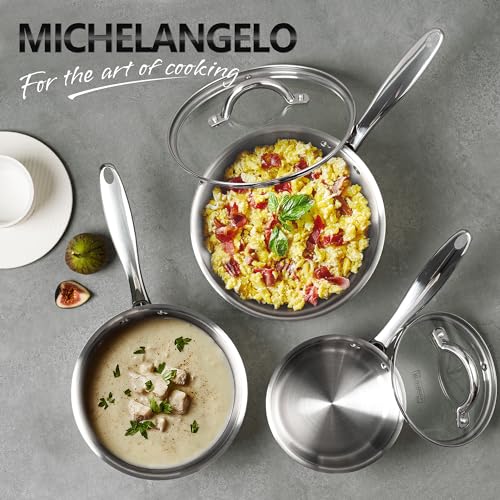 MICHELANGELO Saucepan Set 4pc, 18/10 Stainless Steel Sauce Pan with Lid, Tri-Ply Bottom Sauce Pot Set, Nonstick Saucepan, Dishwasher Safe, 1QT & 2QT by MICHELANGELO - Image 7