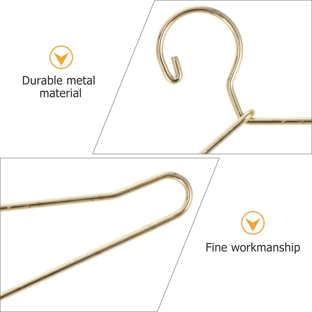Abaodam 10pcs Mini Hanger Wire Hangers Dress Outfit Holders Mini Doll Coat Hanger Baby Dolls Baby Closet Hangers Gold Black Doll Playhouse Metal Wardrobe Fashion Toddler, Golden