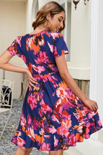 Image of ULTRANICE Womens Summer Dresses Floral V Neck Ruffled Hem Spaghetti Spring Casual Beach Outfits Flowy Wrap Sun Dress