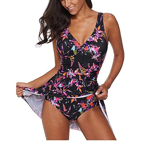 CHITONE Women's Plus Size Tankini Swimsuits Two Piece Bathing Suits Tummy Control Womens Swimdress Athletic Swimwear Black Cover