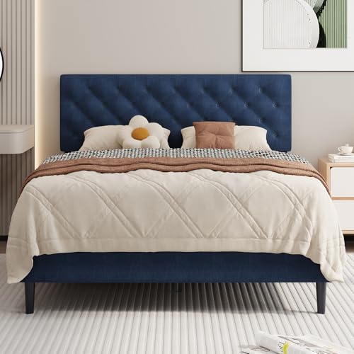BarnFurin Queen Size Bed Frame with Headboard, Linen Upholstered Platform