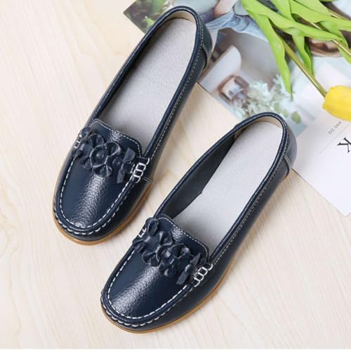 Image of Women's Genuine Leather Platform Loafers Classic Casual Comfort Slip-On Shoes Soft Sole Dress Shoes