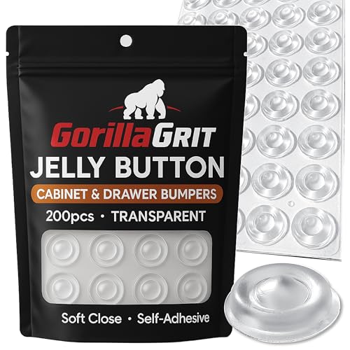 Cabinet and Drawer Soft Close Bumpers - Jelly Button Sound Dampening Self Adhesive Rubber Bumper - Clear, Transparent - Round 1/2" Diameter - 200pcs
