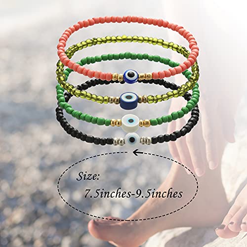Dalinner 12/24Pcs Beaded Evil Eye Bracelet For Women Handmade Elastic Protection Bracelet Good Luck Nazar Amulet Bangle Lucky Turkish Religious Symbol Jewelry Colorful #TOP4