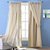 NICETOWN 2 Layers Drape Mix & Match Elegance Home Decor Window Treatment Drape Biscotti Beige Crinkled Voile and Blackout Curtain Panel with Free Tie-Backs (1 Piece 2-Layer Panel, 84 inches Long)