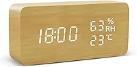 Vista 1 de Reloj despertador de madera LED alimentado por USB/AAA, control de voz, despertador de madera digital, decoración de mesa de escritorio electrónico