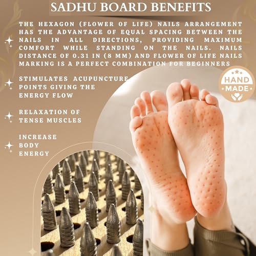 TENGRY Sadhu Board, Specially Crafted Aluminum & Copper Nails, Light Nail Board, 0.31 IN (8 mm), Beginners, Hexagon, Slim Sadhu Wood Board for Standing on Nails, Acupuncture Foot Massage, Yoga Gift