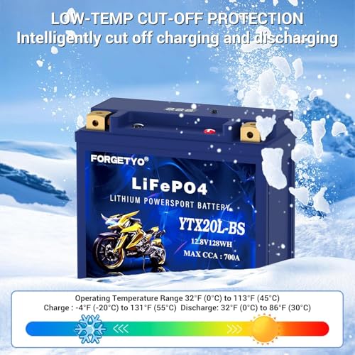 Image of Lithium Motorcycle Battery, Forgetyo YTX20L-BS LiFePO4 Battery, 12V 10AH 700A ATV, UTV, Jet Ski, 4 Wheeler, Snowmobile, Personal Watercraft, Seadoo, Polaris, Generator and Riding Lawn Mower Battery