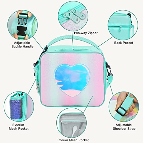 Samhe Lancheira para crianças, meninas, isolada, arco-íris, à prova de vazamento, térmica, reutilizá