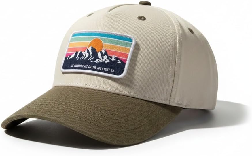 Mountains are Calling Patch Snapback Cap, Stone and Olive Two-Tone, Adjustable Baseball Hat