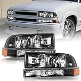 TUSDAR 4PCS Halogen Headlights Assembly compatible with1998-2005 Chevy Blazer / 1998-2004 Chevy S10 Pickup Headlamp Front Lamps Replacement with Bumper Parking Lamps LH+RH Driver & Passenger Side