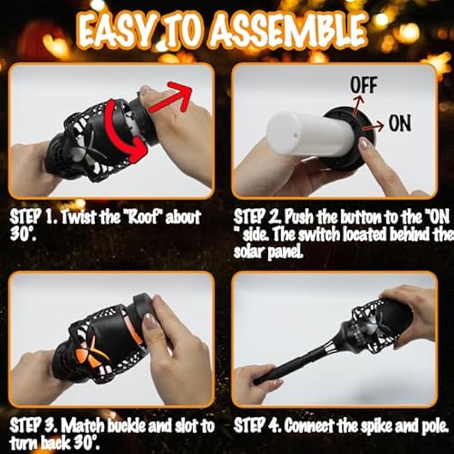 2025 Halloween Solar Lights Outdoor Pathway Lights, 4 Pc LED Waterproof Skull Stake Lights for Yard Garden Path Walkway Driveway Patio Lawn Halloween D¨¦cor (Purple)