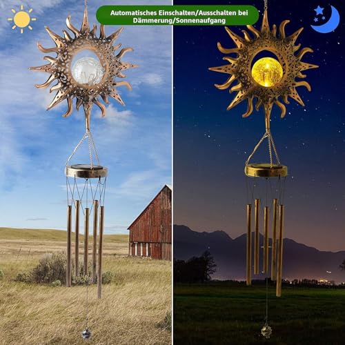 Hanging Solar Wind Chimes - Solarleuchten LED Nachtlichter im Freien Garten Wasserdicht Metall Windglocke Chime Light Lamp für Patio Deck Lawns Yard Terrasse Hof
