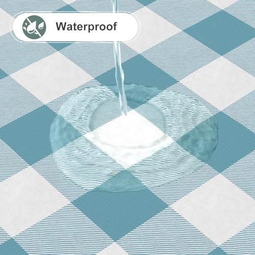 Image of misaya Square Waterproof Vinyl Table Cloth, Buffalo Flannel Backed Tablecloth, Wipeable Plastic Table Cover for Dinner, Kitchen, Outdoor (54 inch x 54 inch, Aquamarine and White)