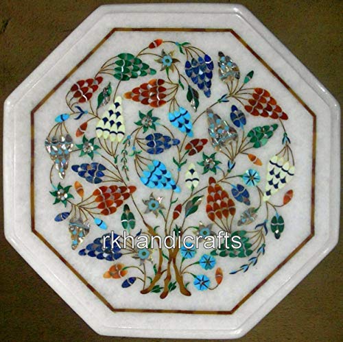 Mesa de café con incrustaciones de piedras multicolor de 12 pulgadas, diseño de uvas para interiores con Pietra Dura Art