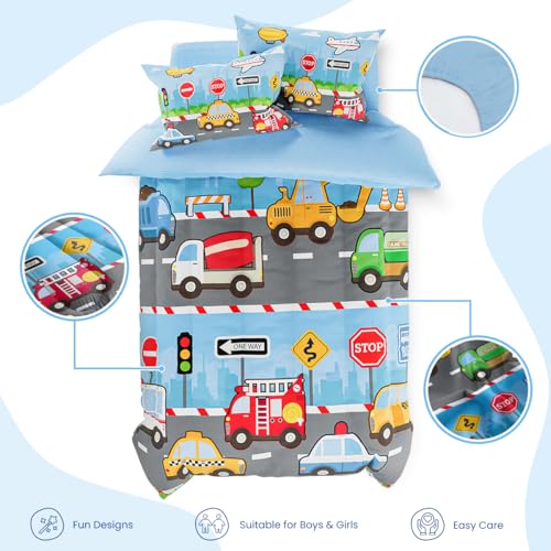 Image of Transportation Kids Bedding Set for Boys, Ultra Soft Microfiber Comforter Set Twin Size with 3-Pieces, Comforters Bed Sets for Boy Children Kids
