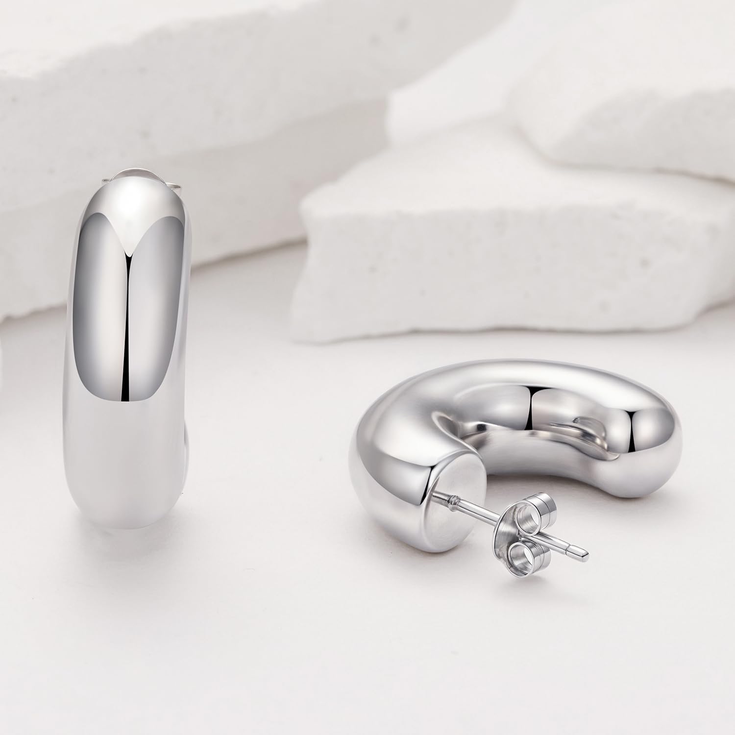 Chunky Gold/Silver Hoops Earrings for Women Dainty Statement Thinck Open Hoops Hypoallergenic Lightweight Earring Jewelry Gift - Image 6