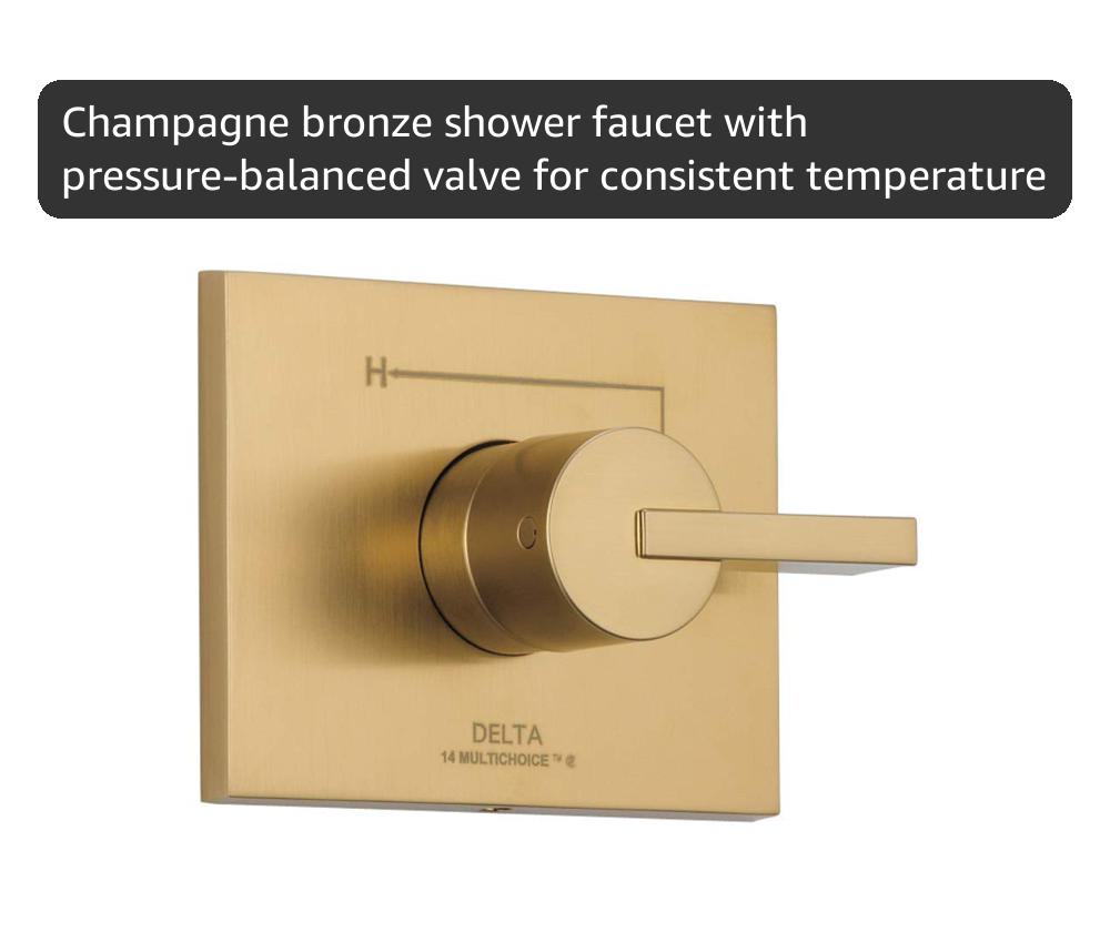 Delta Vero 14 Series Rain Shower Faucet Set, Brushed Gold Shower