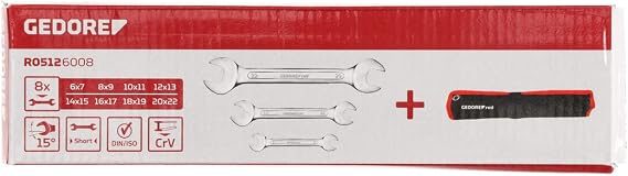 GEDORE red Double open-end spanner set, 8-pc. Set, AF 6-22 mm, Metric, Short, Spanner set with wallet, R05126008