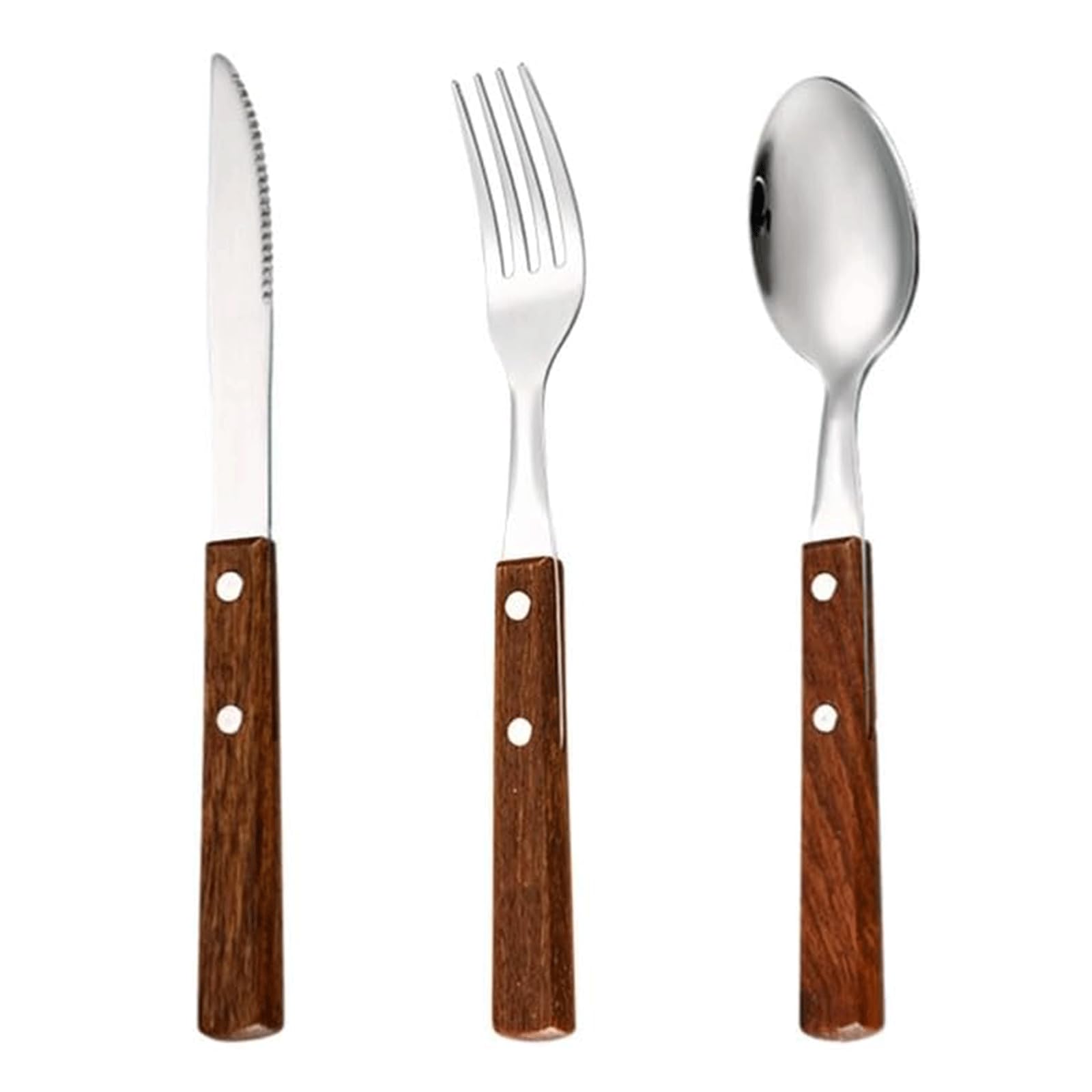 DUddTTW Flatware Set Cutlery Set 1/2/3 Pcs Silverware Set Wooden Handle Knife Fork Spoon Stainless Steel Tableware Set Luxury Retro Flatware Set Safer