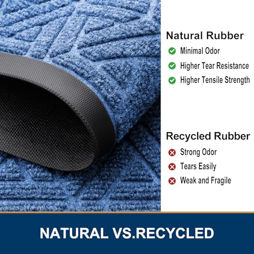 Smiry Front Door Mat Outside Entrance, Heavy Duty Natural Rubber Doormat, Trap Dirt and Moisture Easy Clean Low Profile Patio Porch Welcome Floor Mats for Entry, 29.5x17 Inch, Blue
