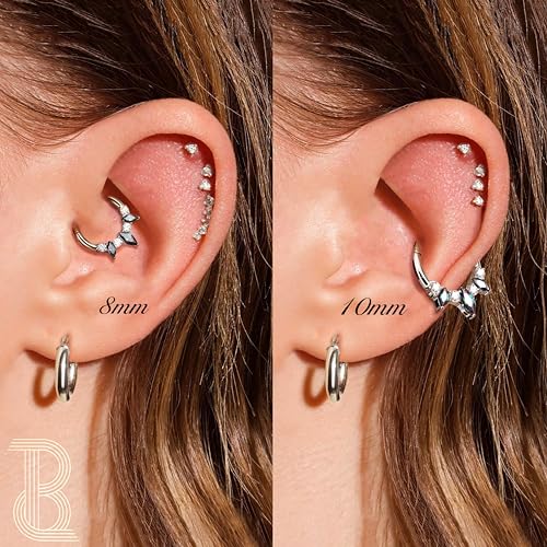 BodyBonita 16G 316L Stainless Steel Daith Earrings Piercing Jewelry for Women, Hypoallergenic Luxe Cubic Zirconia Septum Hinged Nose Rings Hoops Conch Tragus Helix Earring Silver 10mm Nebular by BodyBonita - Image 5