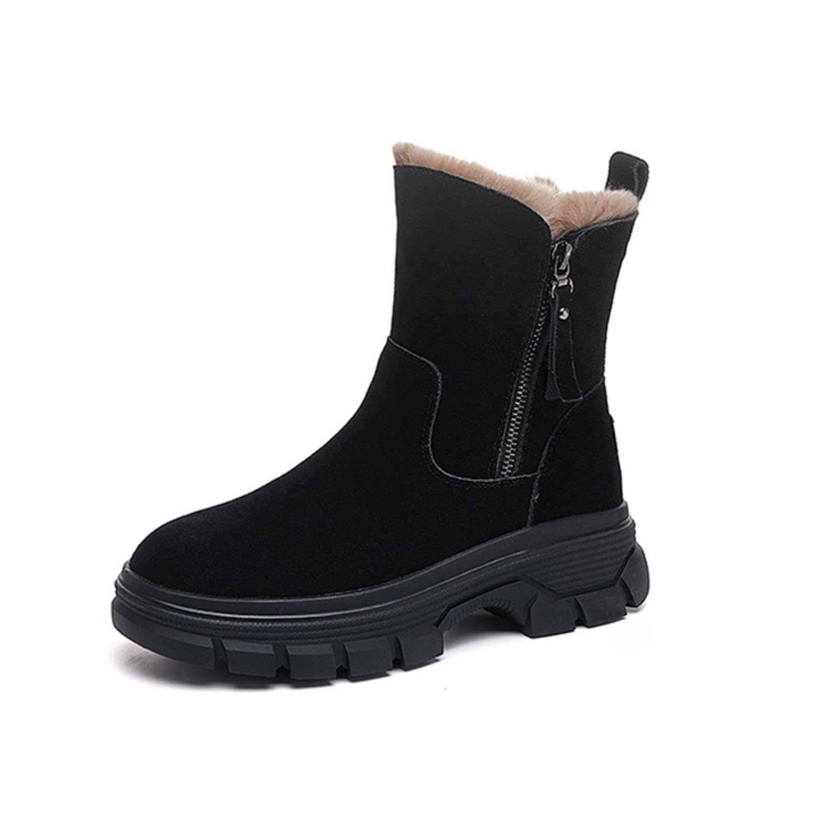 Womens Winter Snow Boots Thermal Insulated Platform Ankle Boots with Faux Fur Lining Non-Slip Rubber Sole Black 5