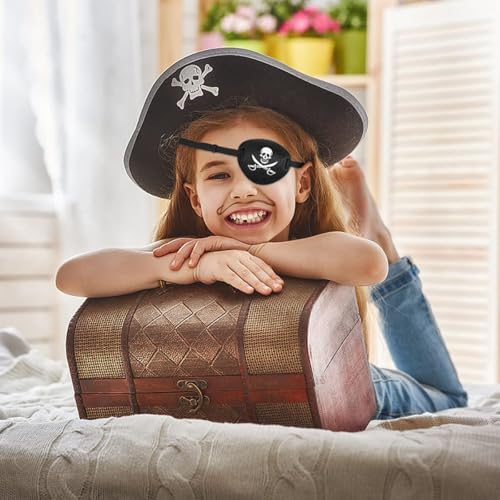 Augenklappe, verstellbar, weich, bequem und atmungsaktiv, geeignet für rechtes oder linkes Auge, schwarz, Piraten-Stil, geeignet für Erwachsene und Haustiere