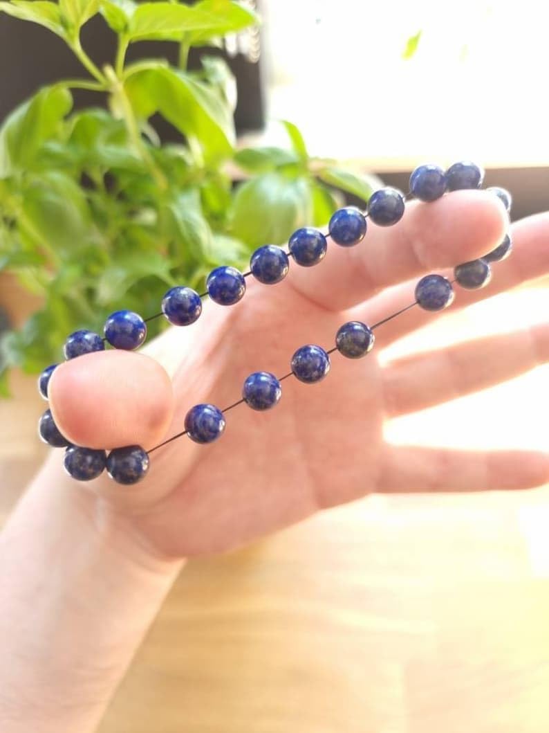LKBEADS Naturalna bransoletka z koralikami lapis 6 mm rondelle smooth 7 cali półprecyzyjne kamienie koraliki, bransoletka z koralikami, dla mężczyzn i kobiet, uzdrawiająca, kryształowa, rozciągliwa,
