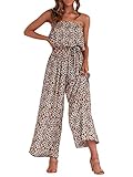 Miessial Women's Off Shoulder Jumpsuit Casual Strapless Wide Leg Pants Jumpsuit Rompers Leopard 4-6