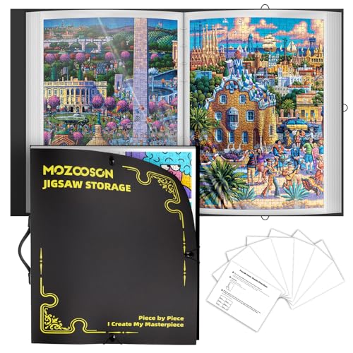 MOZOOSON Carpeta Puzzle 500 Piezas, Organizador de Rrompecabezas con 25 Bolsillos, Accesorio de Rompecabezas a Prueba de Polvo y Protector, Portátil para Guarda Puzzles