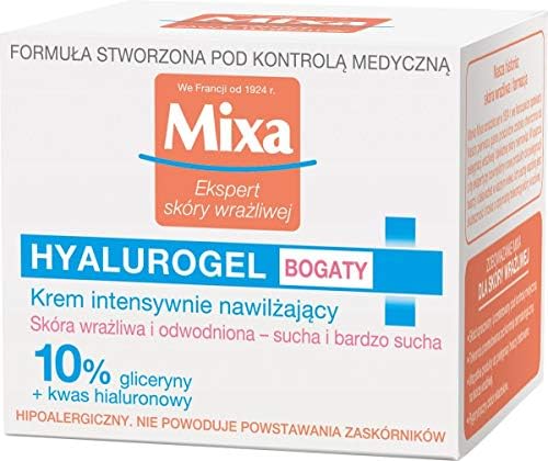 Mixa Hyalurogel Skóra Wrażliwa i Odwodniona Bogaty Krem Nawilżający, 50 ml