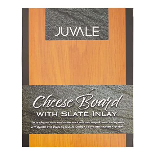 Wooden Cheese Charcuterie Board With Slate Inlay, 4-Piece Knife Set, 3 Signs (14 X 11 In, 9 Pieces) #TOP6