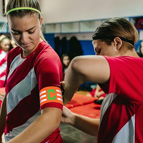 FUNAUPGO Sports Captain C Arm Band for Team Training, Unisex Elastic Soccer Captain Armband Adjustable Outdoor Football Player Captain's ArmBands for Adult (Orange) - Thumbnail 4