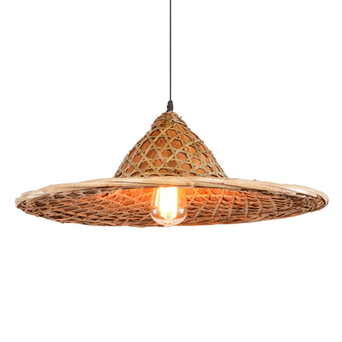 CSSYKV Vintage Creative Chandeliers Farmhouse Pendant Light Unique Hat Shape Hanging Light Fixture for Kitchen Island Retro 1-Light Rattan Wicker Rattan Black Chandelier for Living Entryway Bedroom