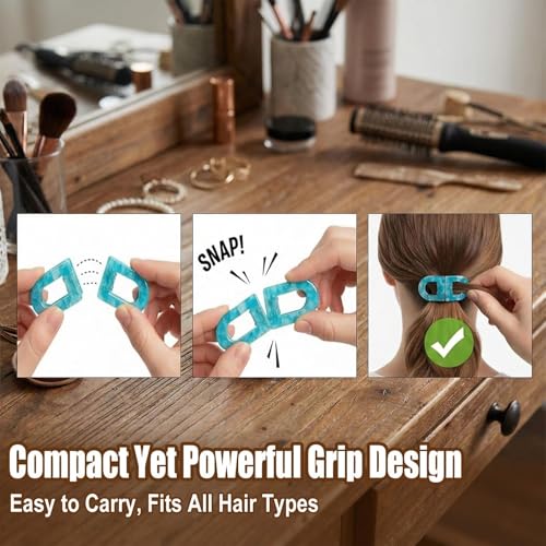 Image of 2 Pcs Hair Clutchers for Women, Magnetic Hair Clip, 2-in-1 Section Clips for Hair Styling, Daily Use and Professional Salon Clutcher Hair Accessories, Black Brown Print Hair Claw Clips (Checkered Pattern And Blue)