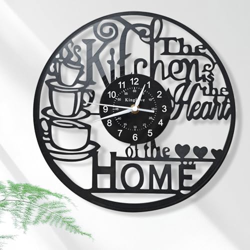 KingLive 12 Inch Kitchen Clocks Vinyl Record Clock, Creative Kitchen Home Decor, Coffee Wall Decor Theme for Restaurant Café, Gift for Women Wives(Black Coffee Cup)