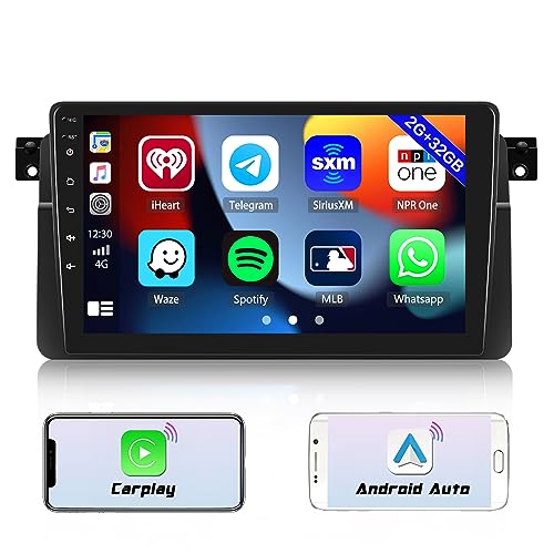 [2G+32G] Android Car Stereo for BMW 3 Series E46 M3 1995-2005 Wireless Carplay Android Auto Car Stereo, 9 Inch Touchscreen Android Head Unit GPS Navigation System HiFi Bluetooth Backup Camera