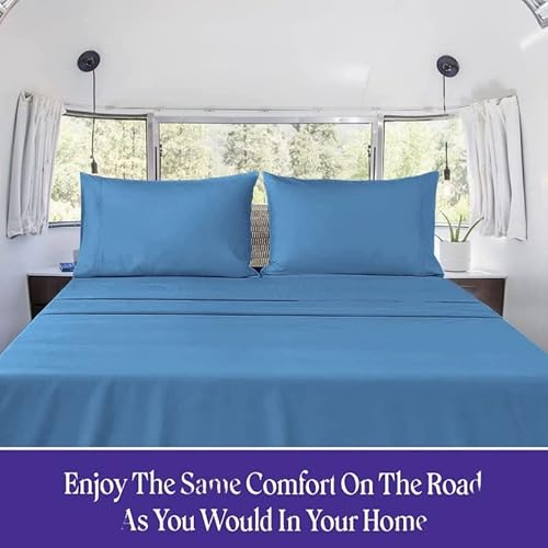 Rv Bunk Sheet Set - 39 X 75" Rv Bunk Size Mediterranean Blue - Cot Bed Rv Bunk & Truck Sleeper - 4 Piece Sheet Set Perfectly Fitted For Rv, Truck Sleeper & Cot Bedsheets - Fits Upto 10" Deep Pockets #TOP1