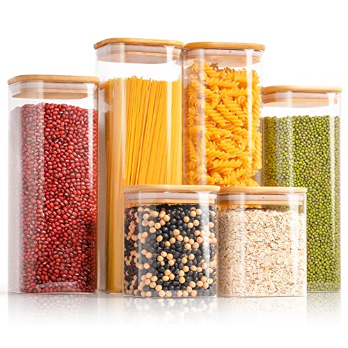 FINEW Vorratsdosen Glas mit Deckel 6 Stk. | Eckig Vorratsgläser Set,...