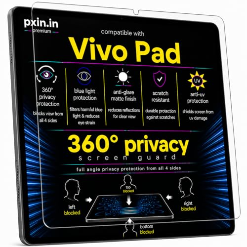 Image of Pxin 360 Pro Privacy Screen guard compatible with Vivo Pad | Anti Glare | Anti UV | Anti Blue | Anti Reflection | Privacy Filter | Unbreakable Build