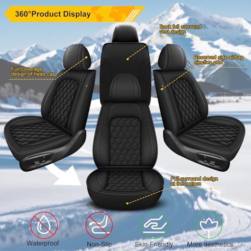 Image of Front Seat Covers for Subaru Ascent 2019-2026 2027 Faux Leather | Waterproof Breathable Scratch Resistant 360 Wrap Airbag Compatible Easy Clean (2 Seats,Black)