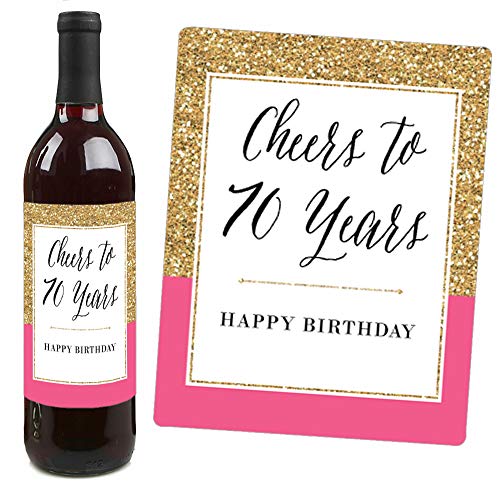 Chic 70Th Birthday - Pink, Black And Gold - Birthday Gift For Women - Wine Bottle Label Stickers - Set Of 4 #TOP2