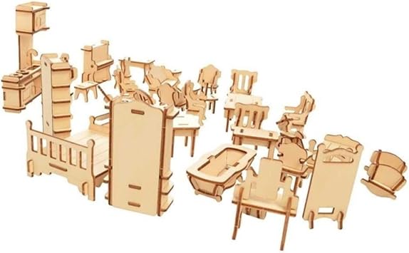 hyd Ahşap Boyanabilir Minyatür Ev Eşyaları Mobilya Maketi Woodcraft Eğitici Evcilik Oyunu