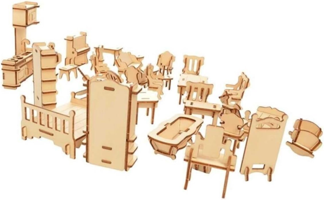 hyd Ahşap Boyanabilir Minyatür Ev Eşyaları Mobilya Maketi Woodcraft Eğitici Evcilik Oyunu