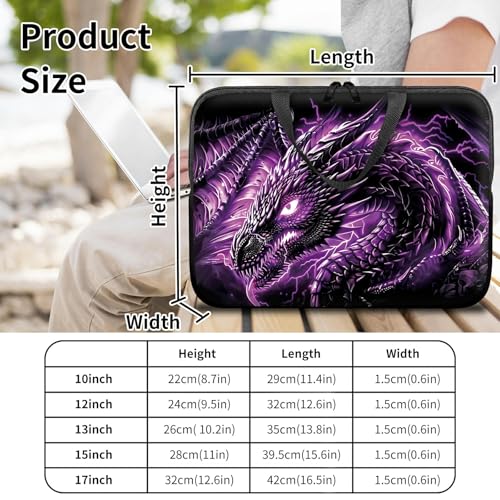 Slim Laptop Case Sleeve 11-12 inch with Handle and Zipper, Tablet Carrying Case Messenger Bag Portable Tote Bag for Men Women, Purple Dragon2