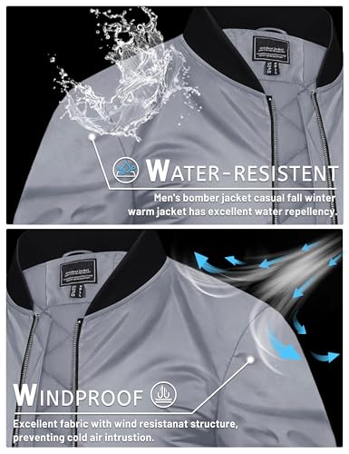 Image of TACVASEN Men's Bomber Jacket Fall Winter Warm Full Zip Windbreaker Jackets | Water-repellent windproof quilted jacket, 3 utility pockets, versatile for fall winter cold weather