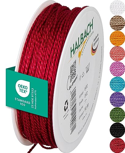 Halbach Seidenbänder Cordón (Rojo), Ancho 2 mm, Longitud 50 m, Fabricado en Alemania y Certificado Oeko-Tex, cordón Satinado Brillante de Acetato