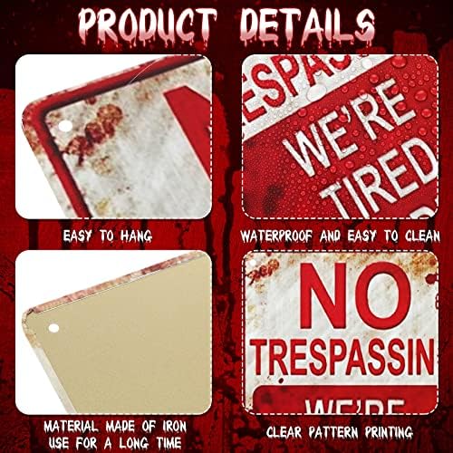 Halloween Funny Metal Sign Vintage Cool No Trespassing We're Tired of Hiding the Bodies Metal Sign Outdoor Yard Signs Door Wall Halloween Decorations for Home Garden Bar Gifts Ornament Accessories