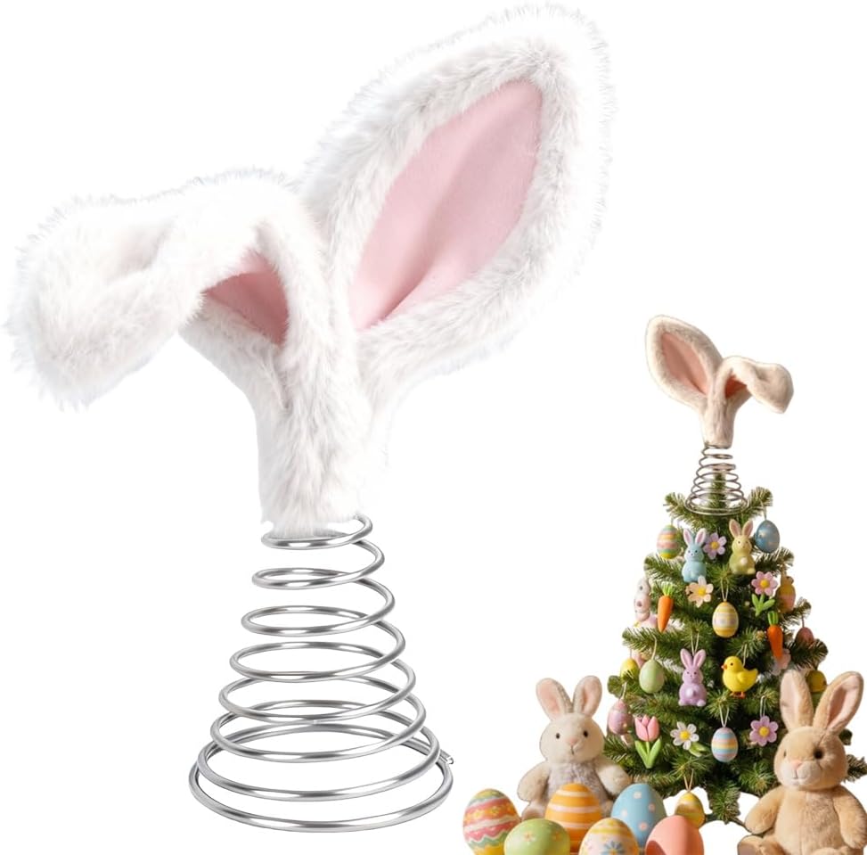 Easter Bunny Tree Topper Decorations,2026 New Spring Plush Rabbit Hugged Carrot for Cute Spring Easter Trees Holiday Home Decoration Party Supplies (White 1PC)